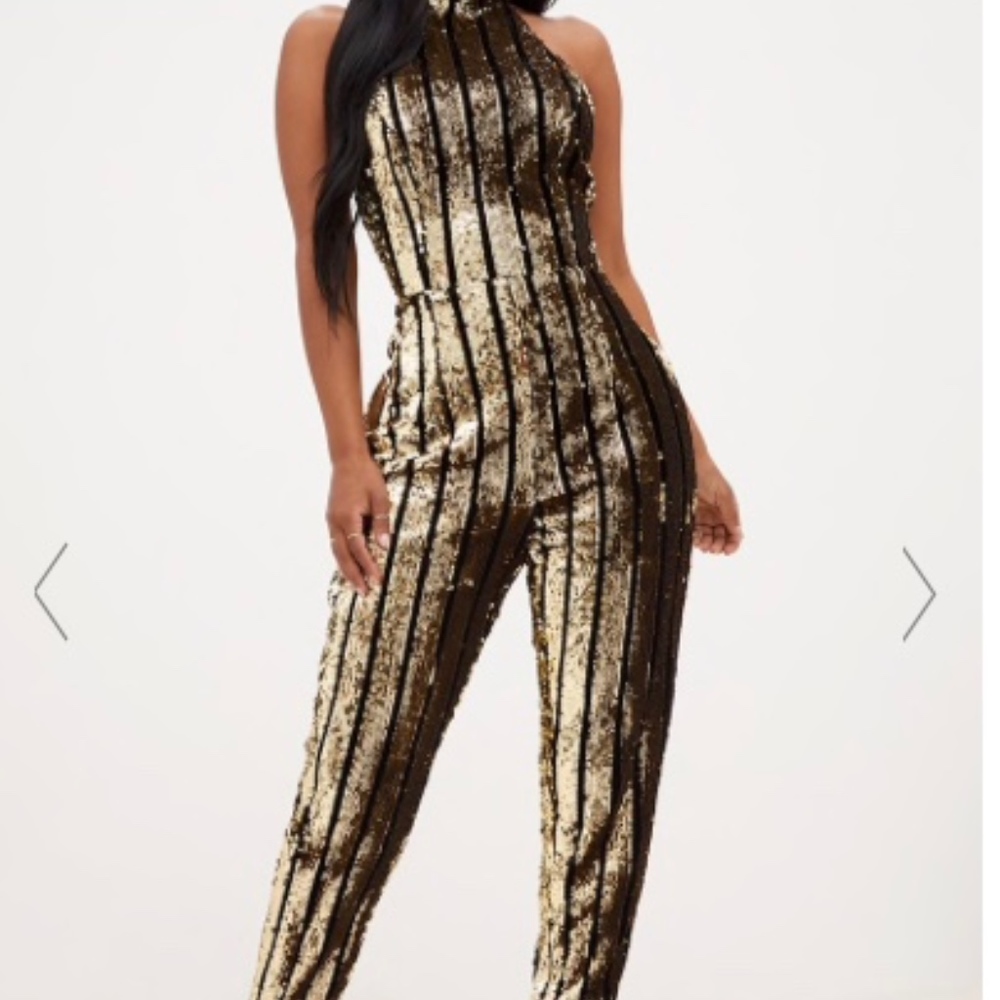 GOLD SEQUIN HALTERNECK JUMPSUIT